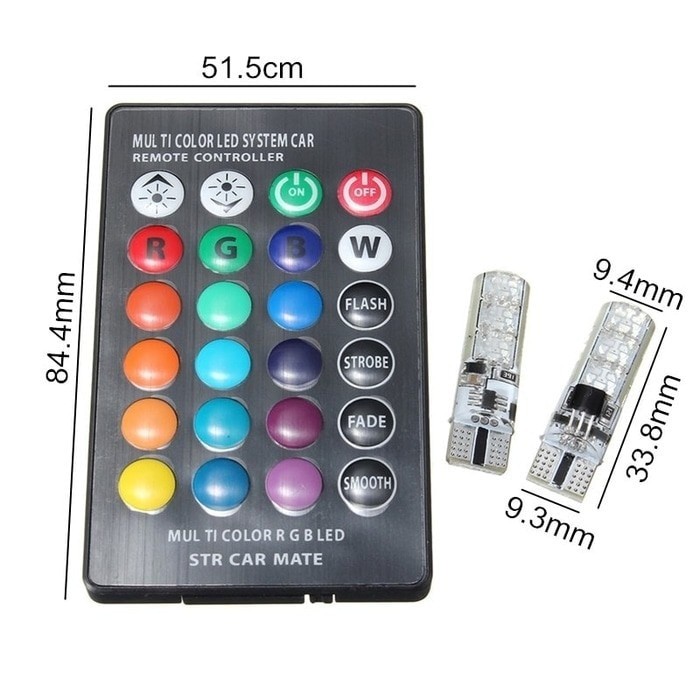 LED T10 Senja Gel Jelly RGB Warna warni remote mobil motor 2pc