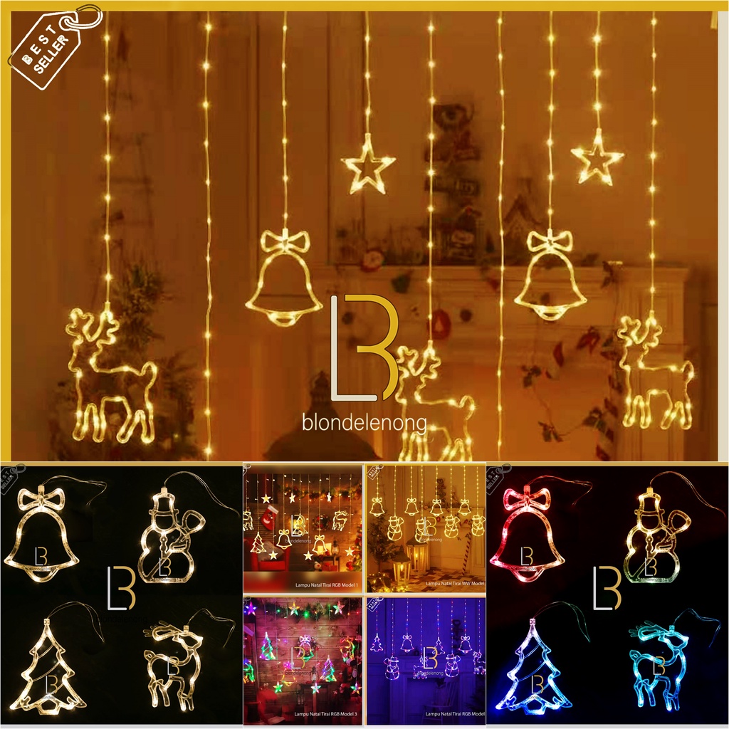 Lampu Led Tumblr Dekor Dekorasi Hias Tirai Gantung Rumbai Star Bintang Tema Pohon Kado Natal Christmas Xmas Tree Decor Decoration Decorations Warna Warni Warm White Kuning RGB Merah Biru Lamp Kabel Transparan Putih Rumah Cafe Taman Kedap Kedip Kelap Kelip