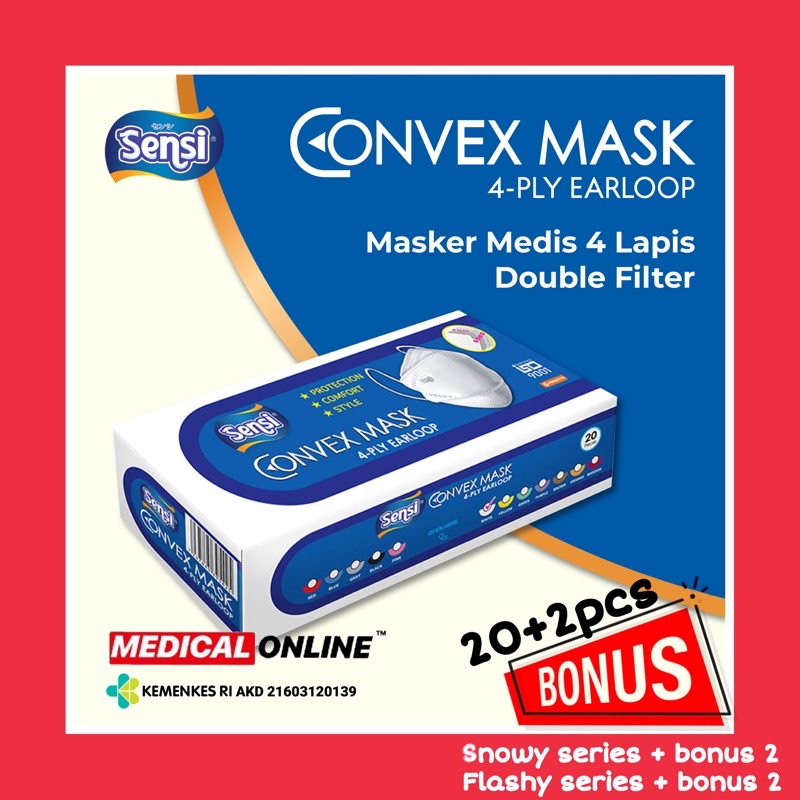 MASKER SENSI CONVEX MASK 4-PLY EARLOOP BUKAN MASKER DUCKBILL EVOPLUSMED MEDICALONLINE MEDICAL ONLINE