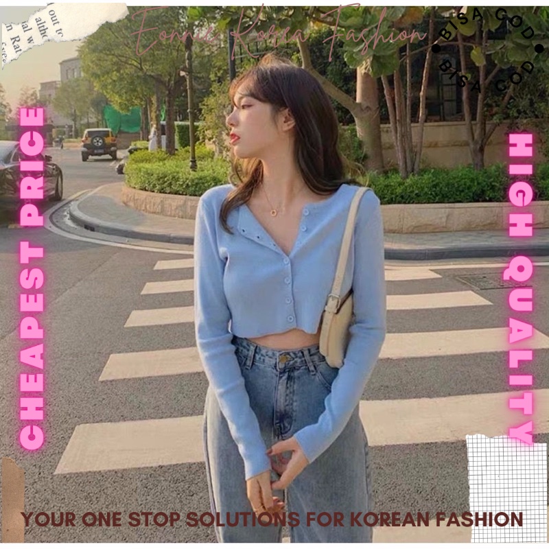 Crop Cardigan Button / Cardigan Crop Rajut /Kardigan Cardy Rajut /Crop Top Korea Fashion | Clarine T