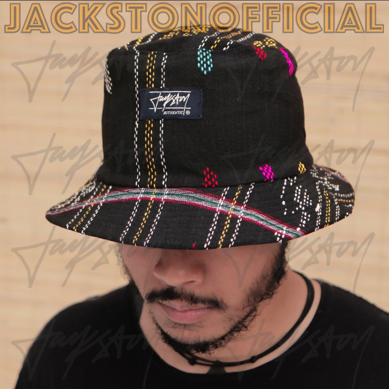 TANYA STOCK DAHULU .Rejoux. Topi Bucket Hat Jackston Boater Topi Pantai Topi Liburan Motif Batak Hat