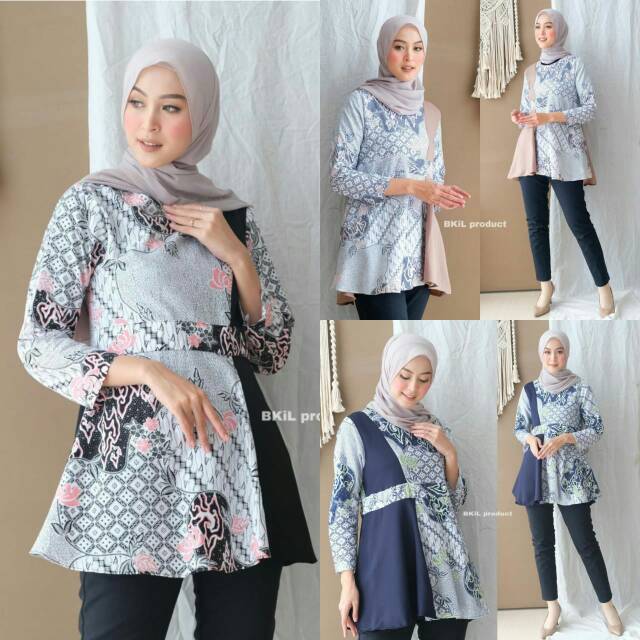 tey-17 Batik wanita ASJ SA HRB026 Kenongo Kemeja Tosca Pendek-3