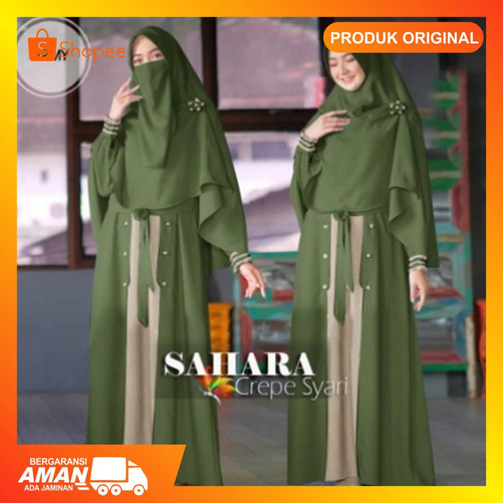 (COD) Syari gamis sahara set plus cadar / Baju Gamis Syari Muslim Wanita Dress Syari Syafarose Fit T