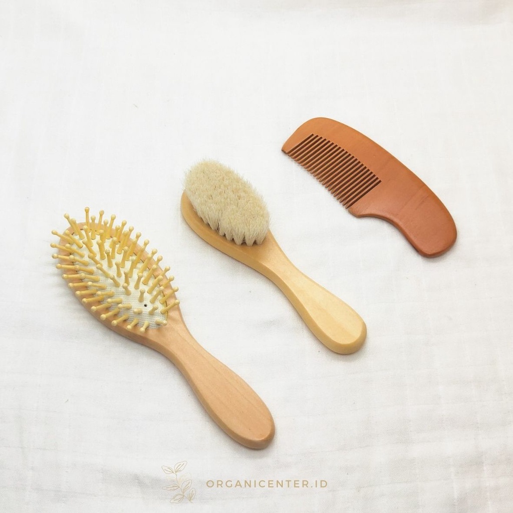Sisir Kayu Rambut Bayi Premium Wooden Baby Comb &amp; Brush Bamboo Sikat Rambut Sikat Rambut Bambu Lembut Tropee Bebe
