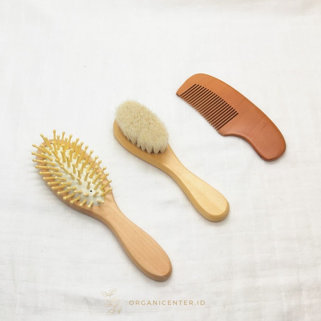 Set Sisir Kayu Rambut Bayi Premium Wooden Baby Comb &amp; Brush Bamboo Sikat Rambut Sikat Rambut Bambu Lembut Tropee Bebe