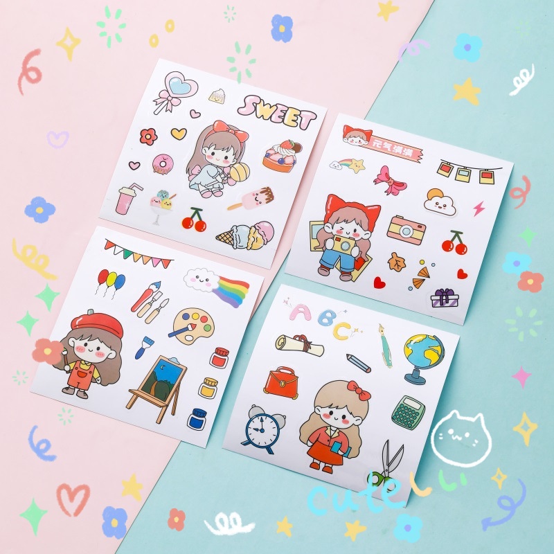 Stiker Motif Kartun Perempuan Bahan PVC Anti Air Untuk Dekorasi Notebook