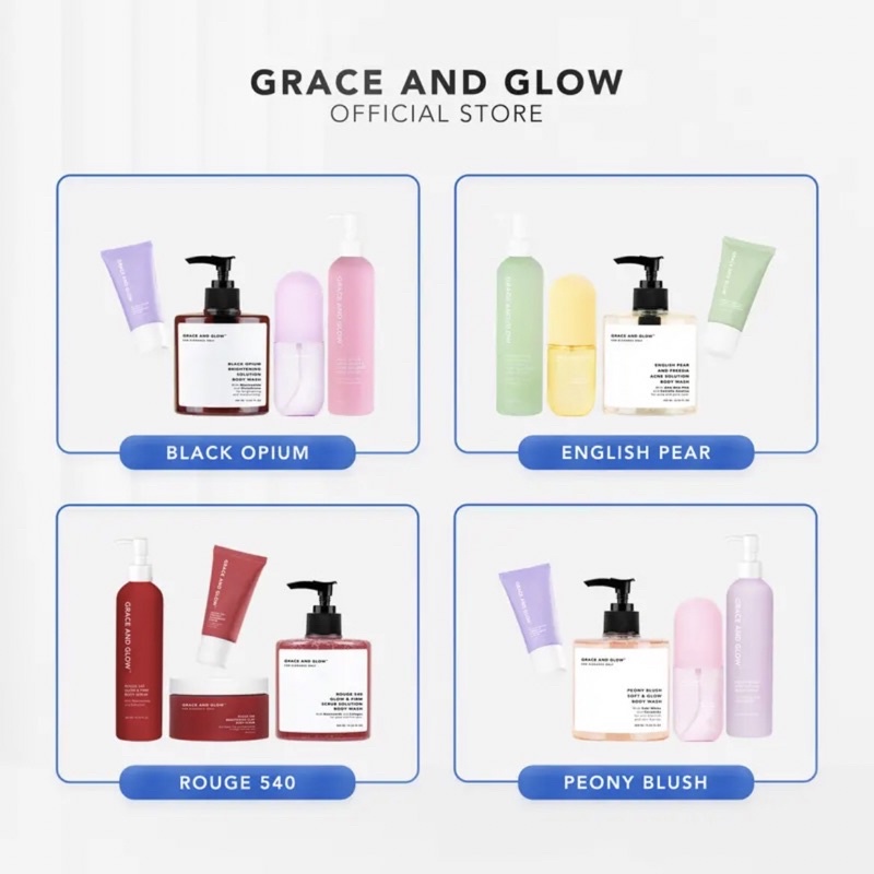 (Flash sale) BUNDLE 4IN1 Grace and Glow (Body wash + body serum + deodorant serum + Hair mist/body scrub)