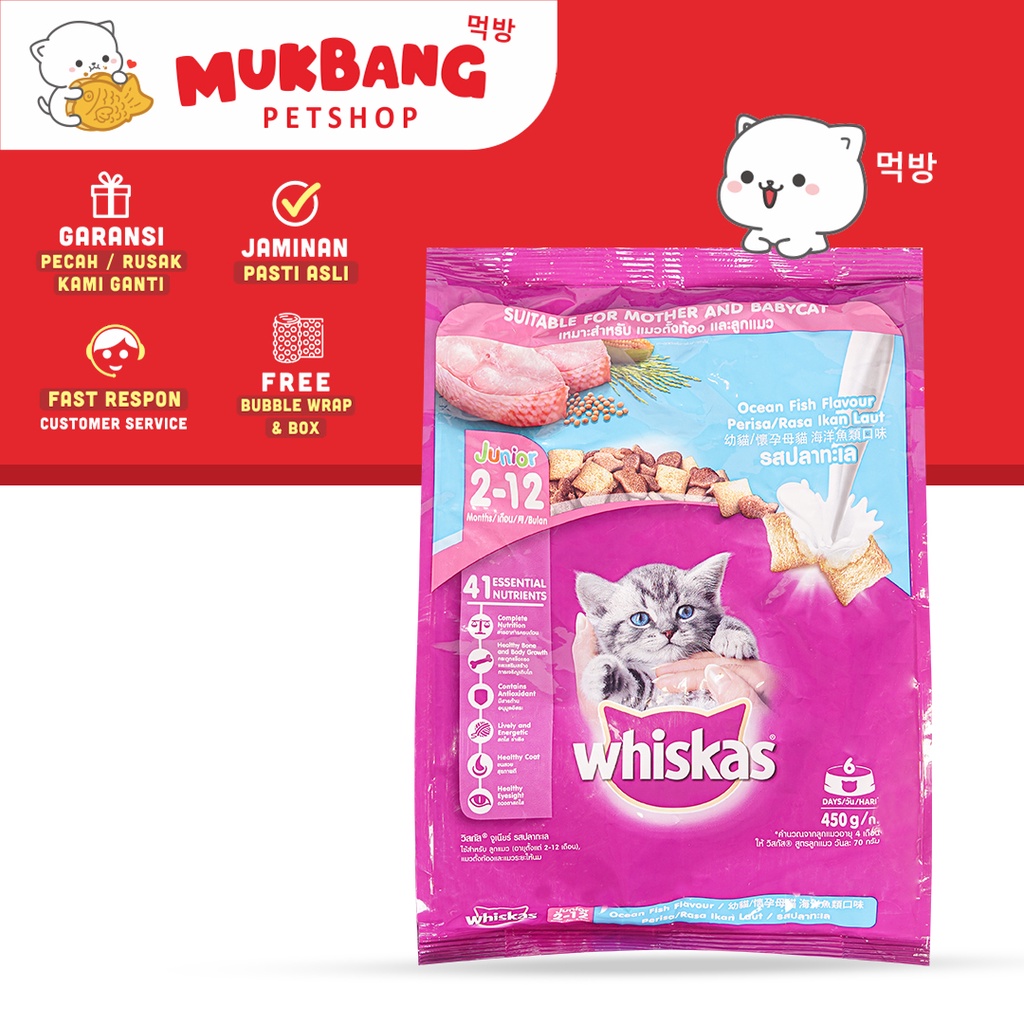 WHISKAS Dry Food Junior Ocean Fish 450gr Freshpack Makanan Kucing Kitten Kering Dry Food Kucing Kitten Wiskas Makanan Kucing Kering Kitten