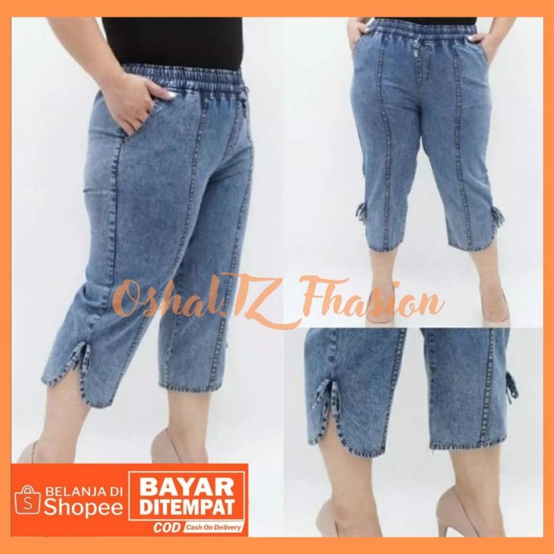 Celana Denim 7/9 Tiya Jumbo dan Super Jumbo . Celana 7/9 Big Size Murah . TIYA JUMBO MURAH (GEMINI PANTS)