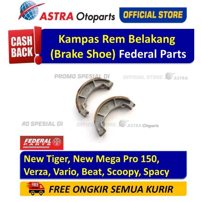 Kampas Rem Belakang (Brake Shoe) Federal Parts VARIO,BEAT,SCOOPY, DLL ASTR4OTO Kualitas Baik