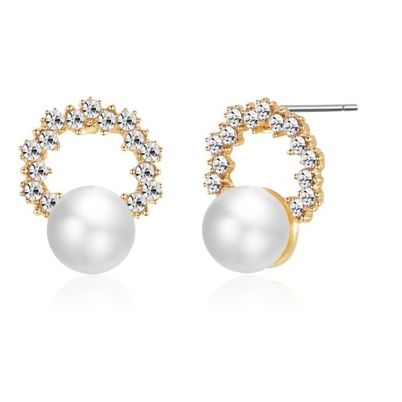 Korean geometric round pearl earrings small and simple diamond earrings