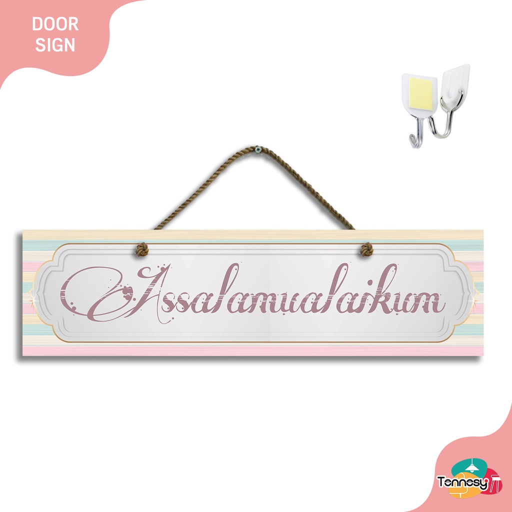 TENNESY HIASAN DINDING GANTUNGAN TALI KALIMAT SALAM ASSALAMUALAIKUM 30x10CM PAJANGAN KAYU DEKORASI DINDING DEKORASI DINDING KALIMAT TAYYIBAH