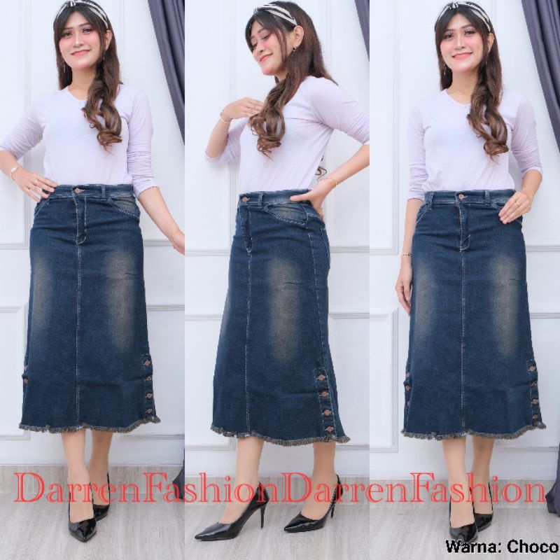 Amelia Skirt 7/9 Jeans Stretch . Rok Jeans Amelia . Rok Jeans Span Stretch-Choco