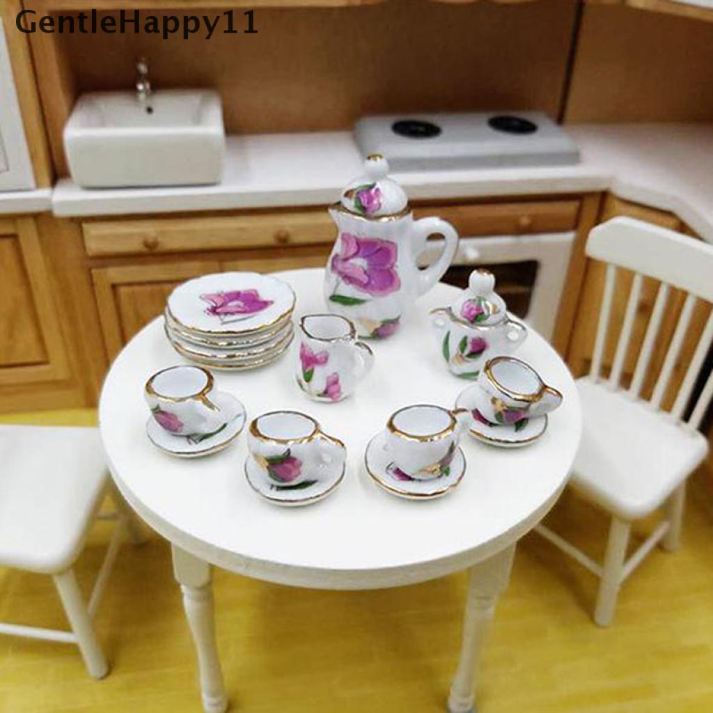 Gentlehappy 15Pcs / set Miniatur Peralatan Makan / Minum Teh Bahan Keramik Porselen Untuk Rumah Boneka 1: 12