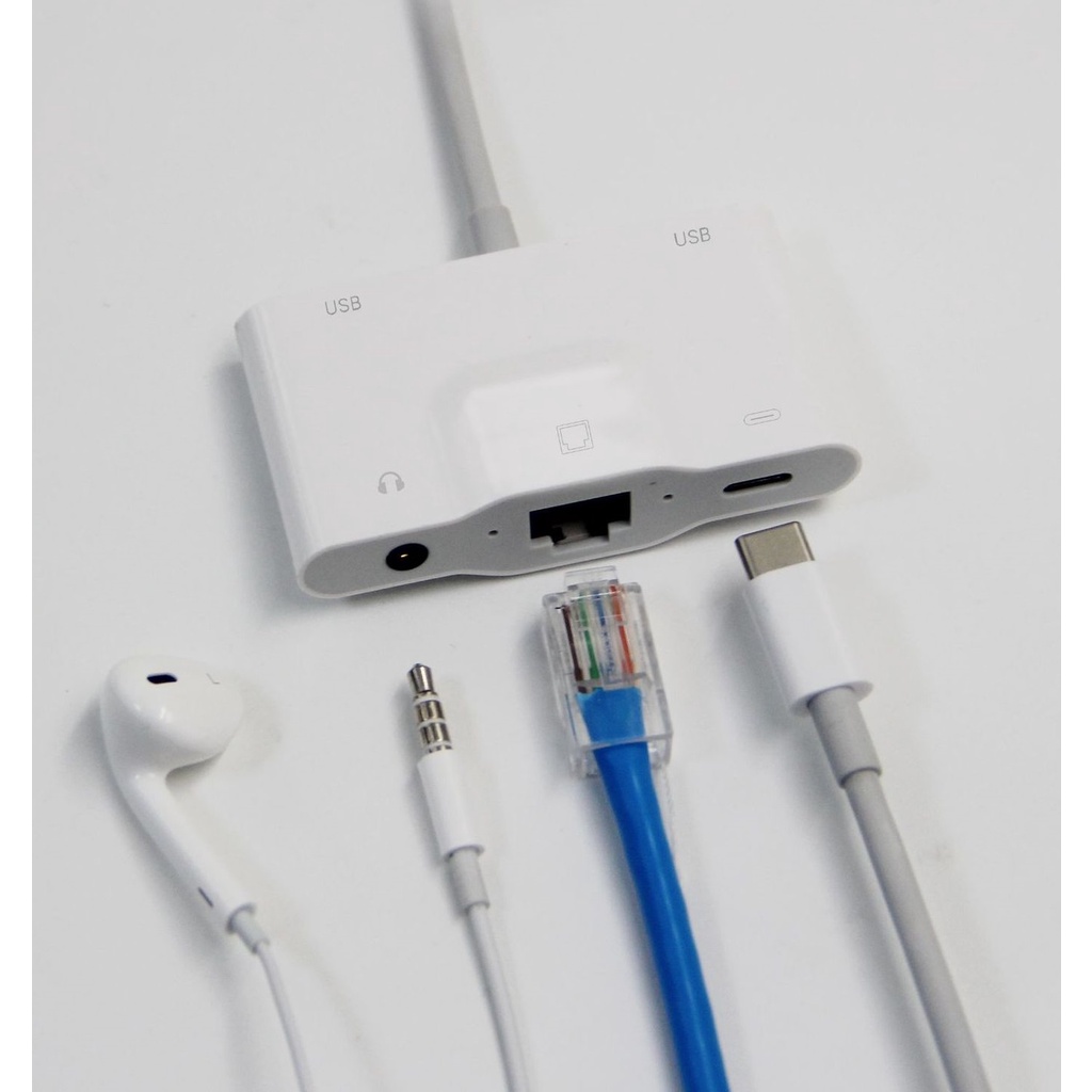 USB C to LAN RJ45 AUX USB HUB 5in1 OTG Adapter USB Type C to Ethernet Konverter