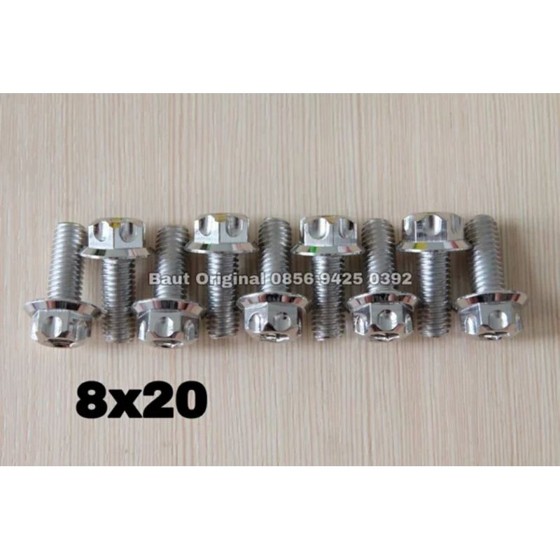 baut probolt 8x20 mm stainless new model drat 12 panjang 2 cm 12 silver gs1 gear 2 kunci belimbing heng