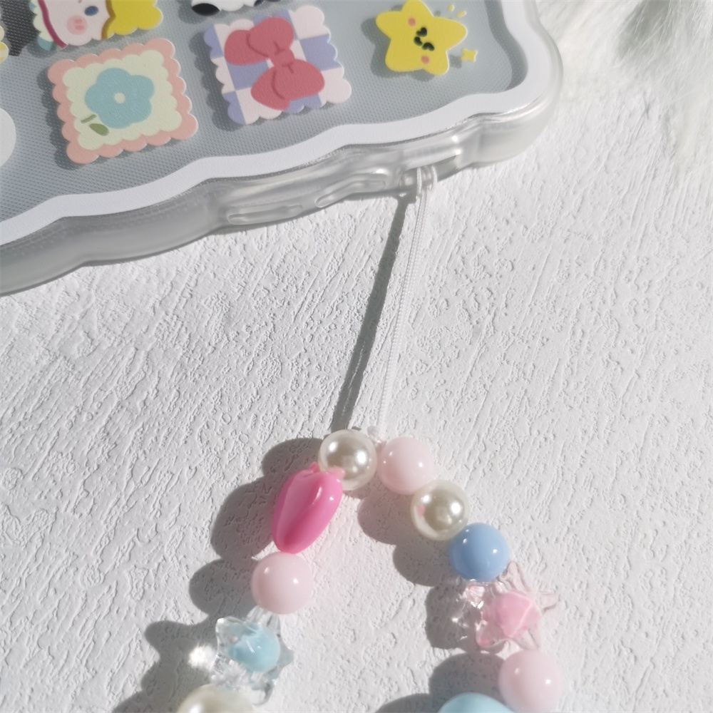 Tali Lanyard Rantai Manik-Manik Mutiara Akrilik Anti Hilang Warna-Warni Macarone Untuk Case Hp