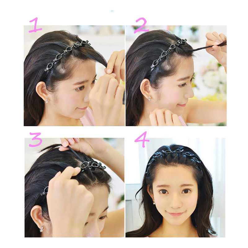 Women Hair Band Clip with Bangs Fixed Artifact Multi-layer Hollow Braided Hair Headband