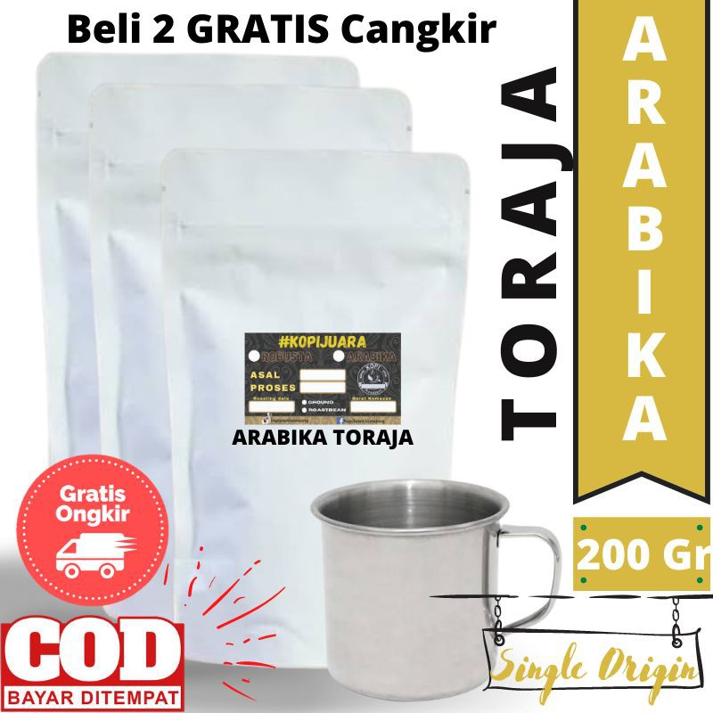 Kopi Arabika Toraja |Bubuk-Roastbean| Original Premium Kemasan 200gr