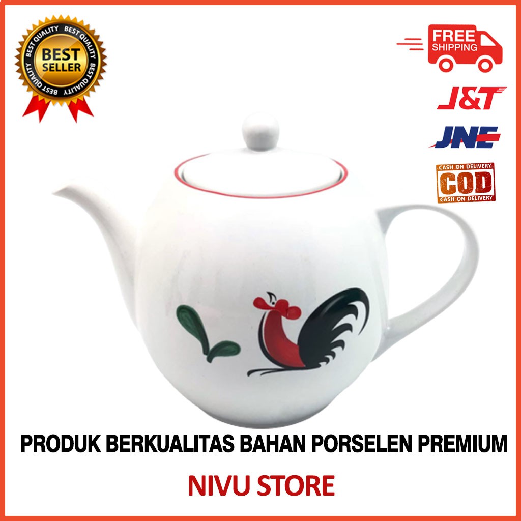 Teko Set Tutup Keramik Ayam Jago Seri 2 Teko Keramik Bulat Cangkir Set Minum Kopi Teh Murah E2S9