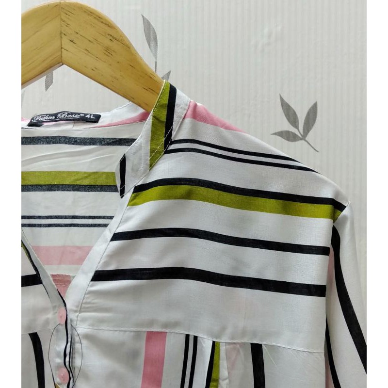 Rayon Motif 0053 - Motif Salur - Blouse Motif Rayon - Fathin Basic - Atasan Rayon - Tanahabang-Putih