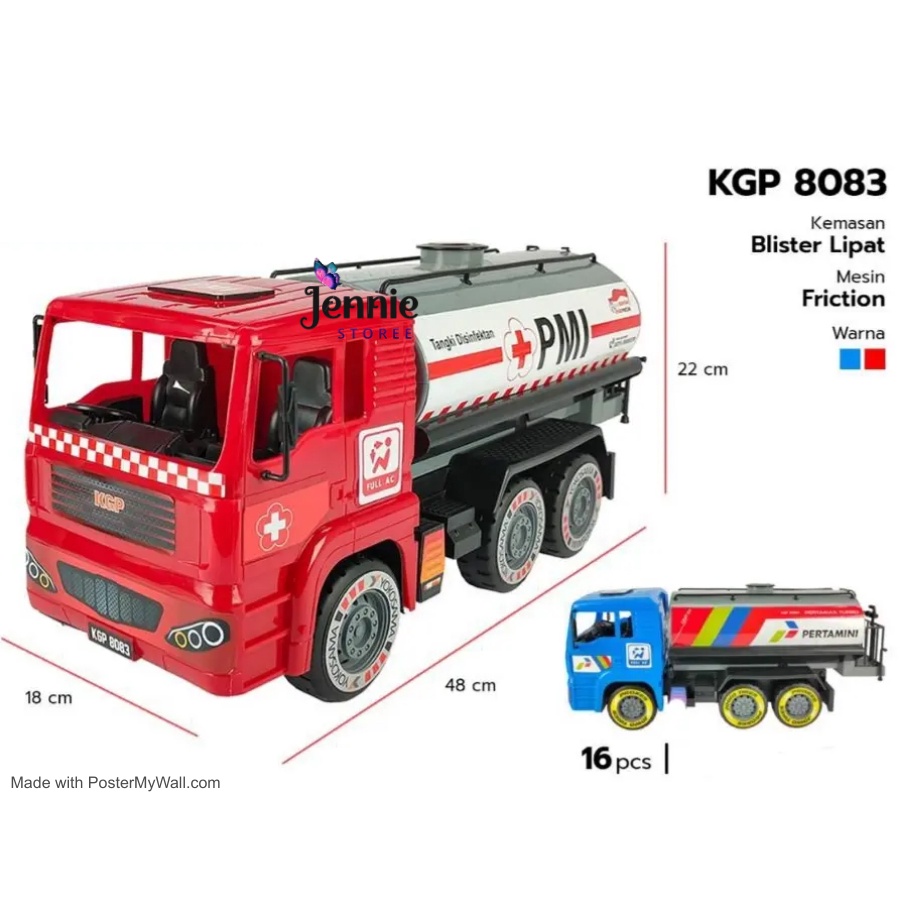 Mainan Mobil Tangki Disinfektan PMI KGP8083 / Mainan Mobil Construction PMI