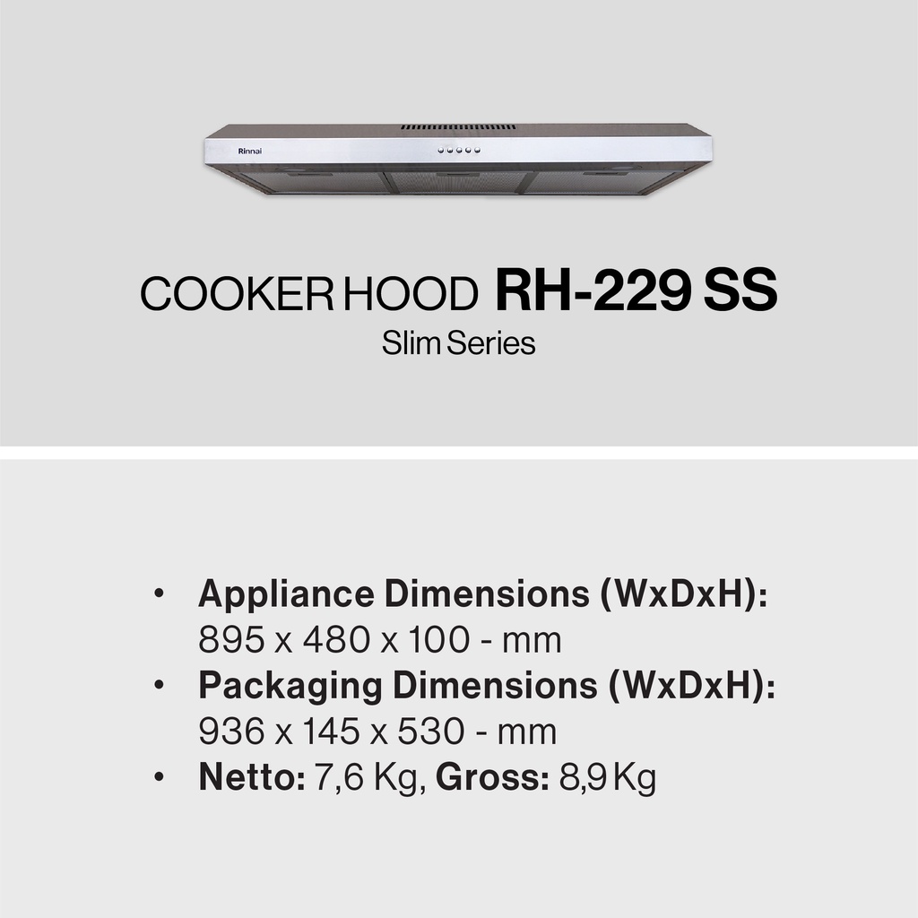 COOKER HOOD RINNAI RH 229 SS RH229SS EXHAUST KOMPOR