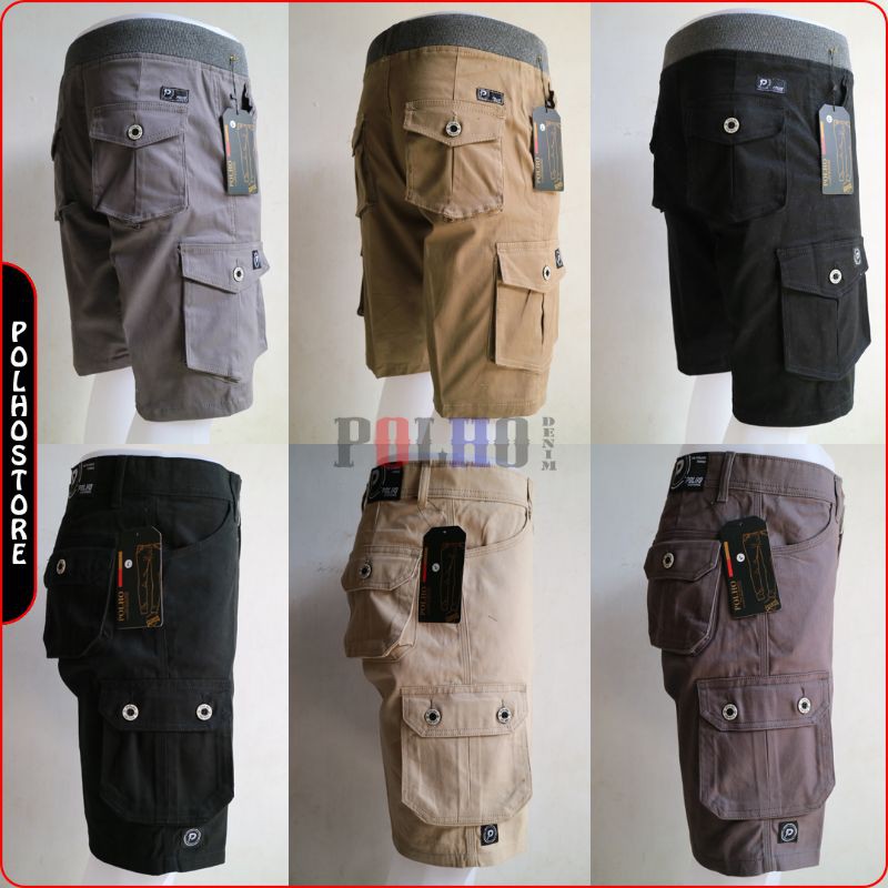 Celana Cargo Pendek POLHO Premium Bahan Twill Swidding Tebal Halus Distro Quality