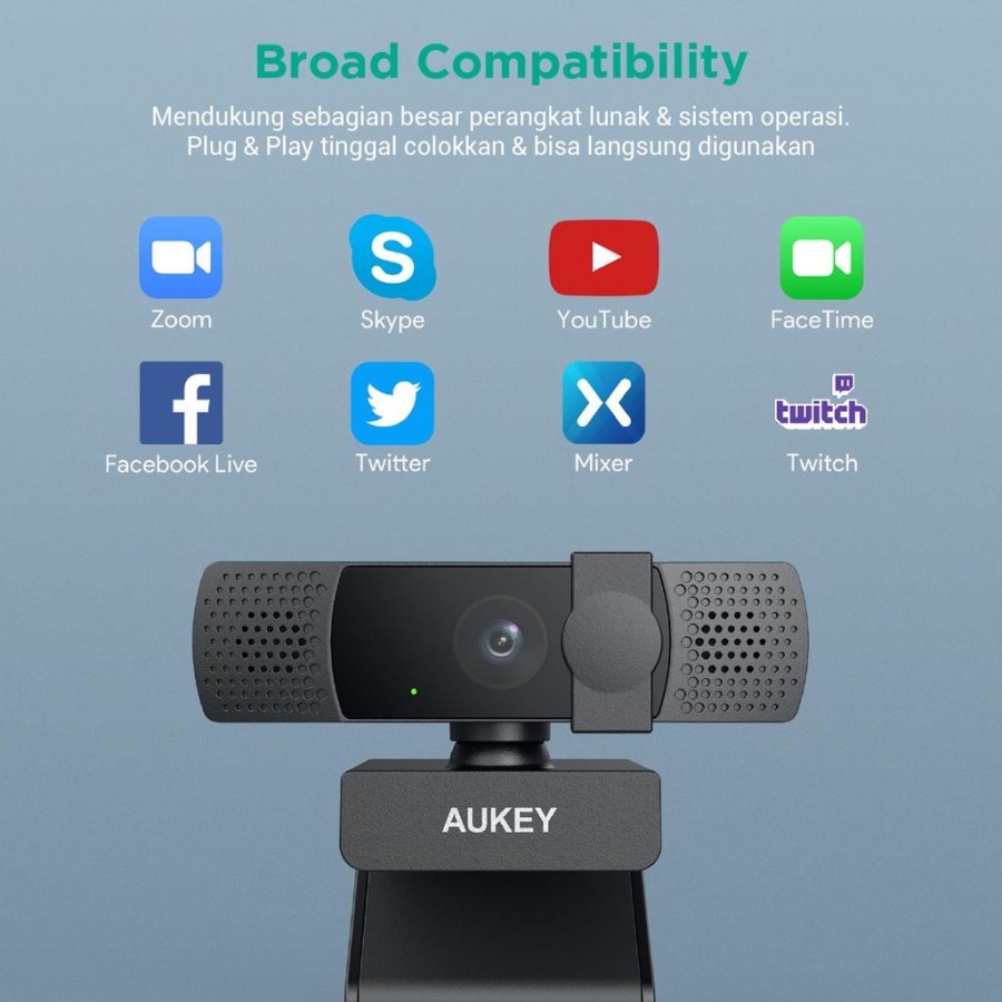 Aukey Webcam PC-LM7 Overview Full HD Video 1080p - 500906 Webcam Wide Angle