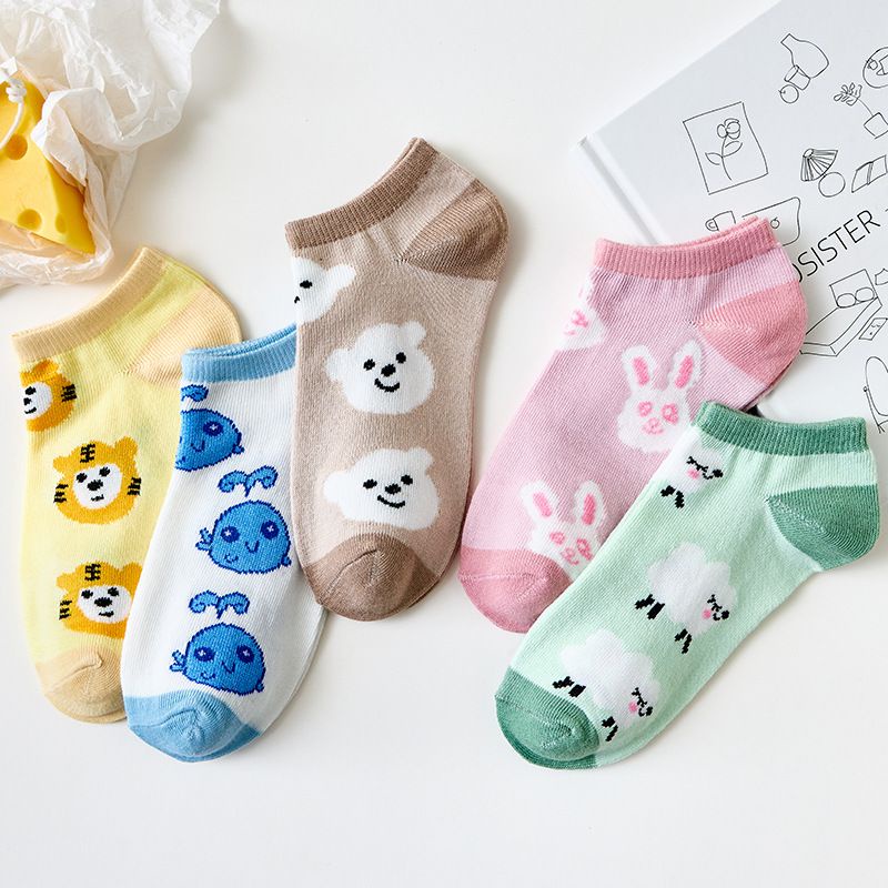 [littlecrab] Kaos Kaki Animal Motif Hewan Kaos Kaki Pendek Lucu Berkualitas Cute Sheep Whale Tiger Rabbit Women Socks Kaos Kaki Remaja Berkualitas Korean Style