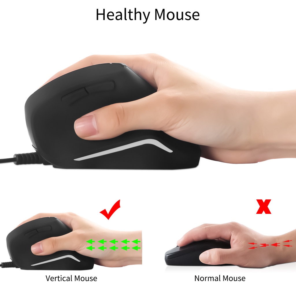 Mouse Vertikal Kabel Mouse Gaming Ergonomis DPI Adjustable 800-1200-1600 Mouse Kabel Untuk PC Laptop