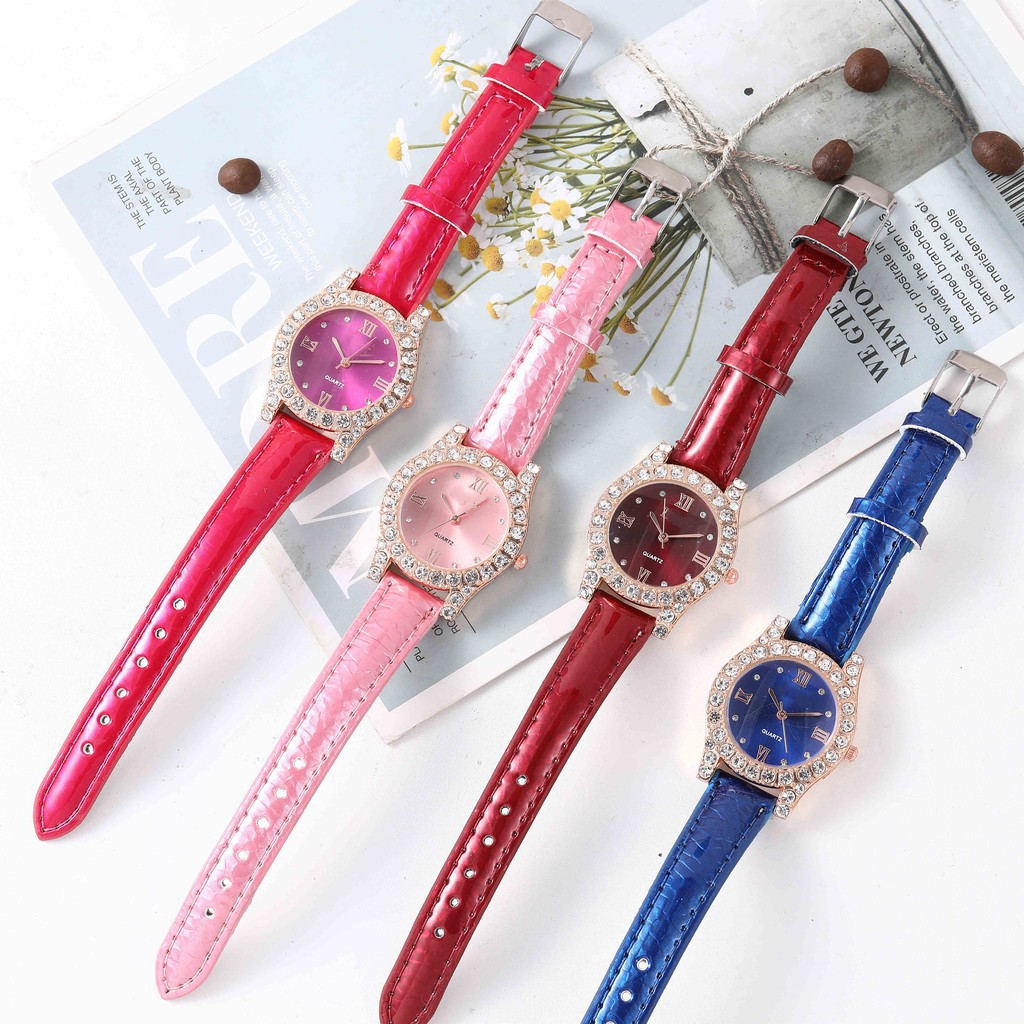 BERLIAN BARU FASHION JAM TANGAN WANITA GROSIR JAM TANGAN WANITA SISI PLAT KULIT DIAMOND HARGA W25