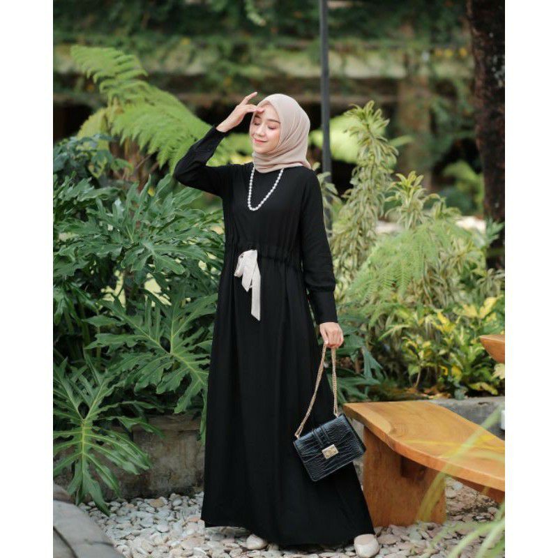 Gamis Hitam putih polos lebaran Syari Wanita Terbaru 2021 Remaja Kekinian Mewah Kondangan Murah