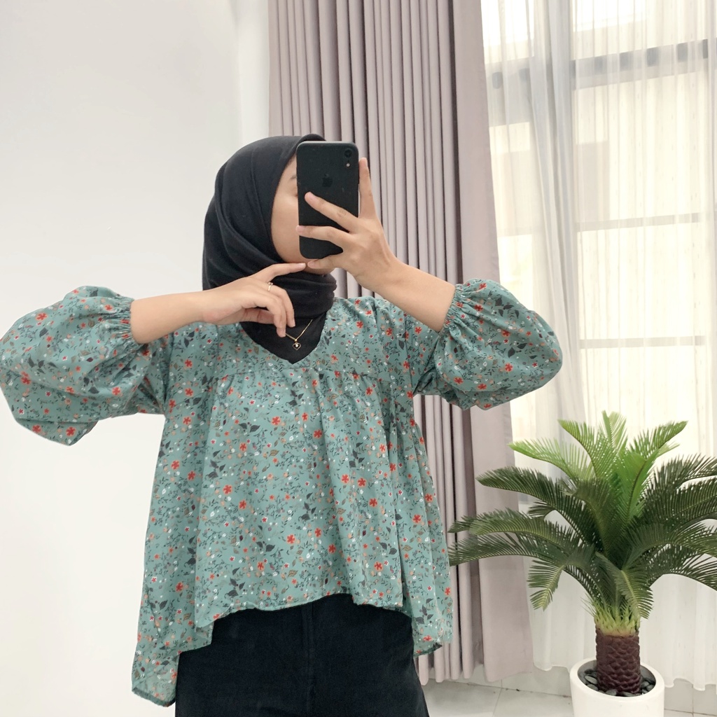 ATASAN WANITA KOREAN STYLE / BLOUSE KOREAN STYLE / BLOUSE WANITA VINTAGE LENGAN BALON / KOREAN TOP BLOUSE BUNGA / SESA BLOUSE OVERSIZE / BAJU ATASAN WANITA KEKINIAN / BLOUSE KOREAN / VINTAGE