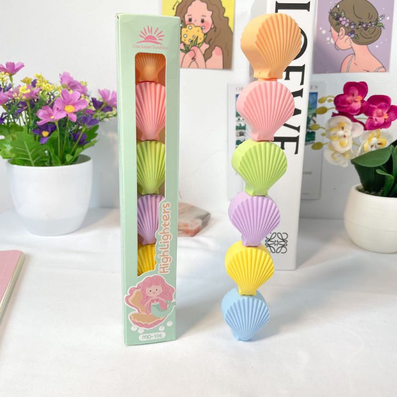 set stabilo kerang isi 5 warna free box stabilo lucu murah stabilo unik murah highlighter murah atk 