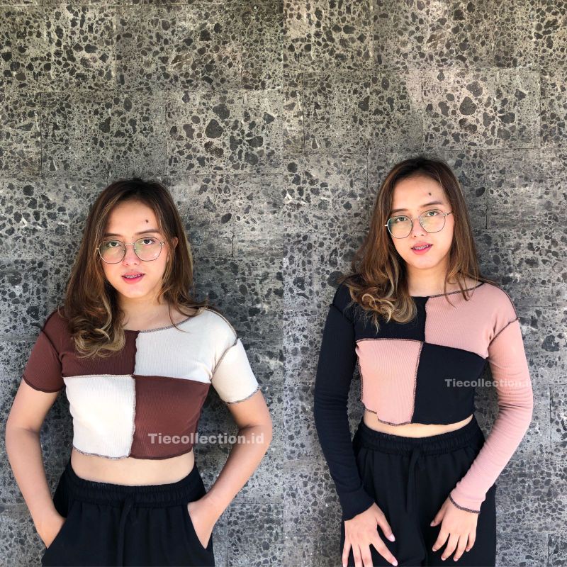 Crop Top Two Tone / baju wanita korea / crop top korea