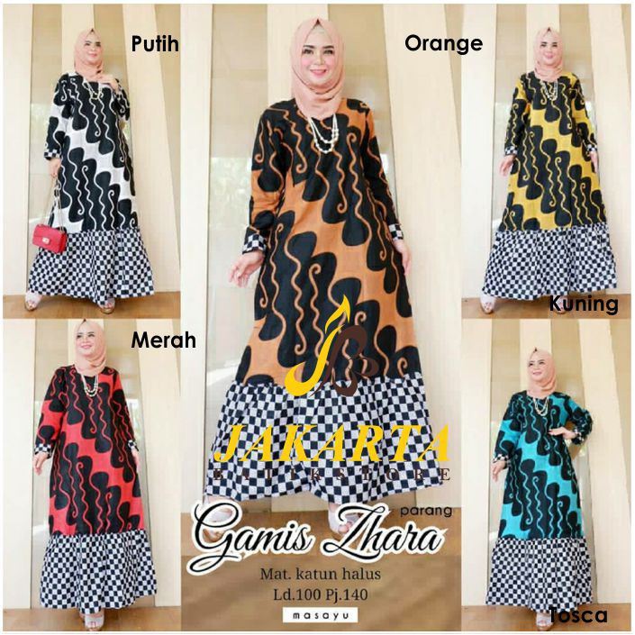 Batik Dress Wanita Model Gamis Zhara Motif PARANG Bahan Katun PREMIUM