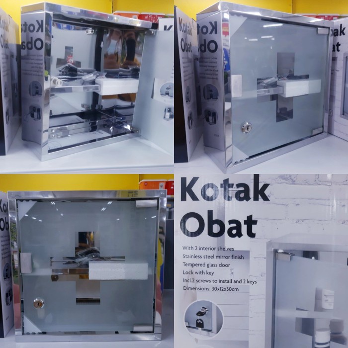 Kotak Obat Minimalis P3K Dinding Stainless 2 Rak Interior Import