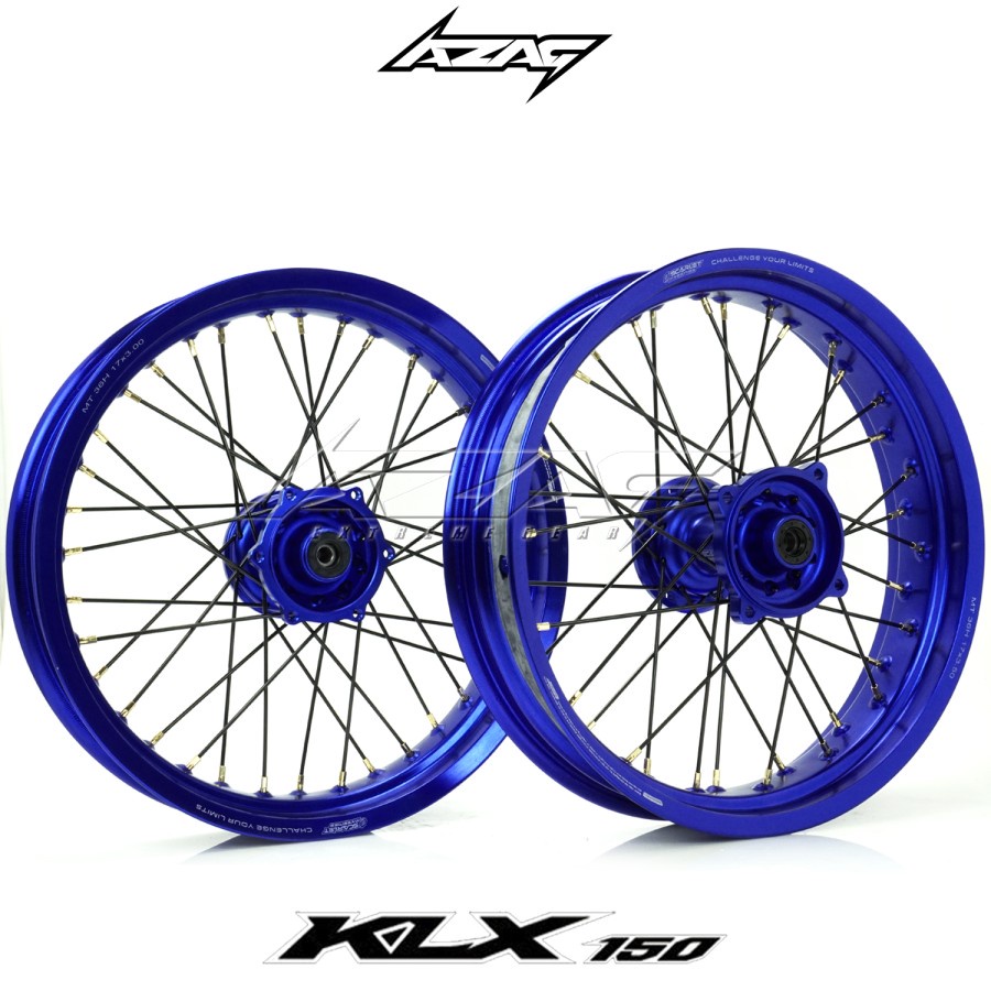 PAKET VELG SET SUPERMOTO KLX 150 VELG SCARLET BLUE TROMOL CNC SCARLET BLUE