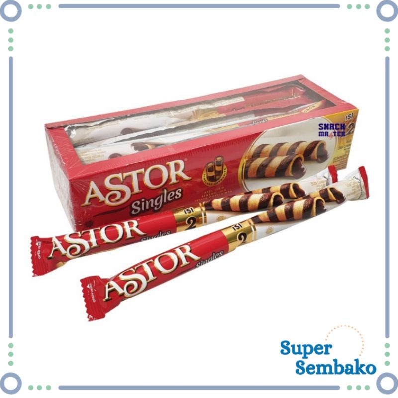 

SNACK WAFER STICK ROLL ASTOR SINGLES COKELAT CHOCOLATE 216g PER BOX ISI 12 BUNGKUS