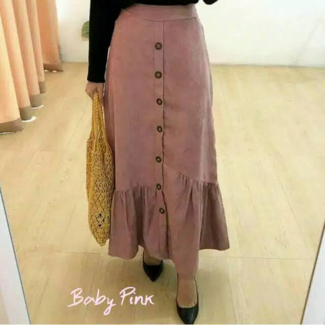 Rok Suede Maxi Skirt Kancing Rempel ( Naura Skirt Suede)