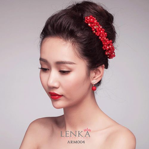 [BISA COD] HEADPIECE MUTIARA MERAH AKSESORIS RAMBUT PENGANTIN PESTA ARM004