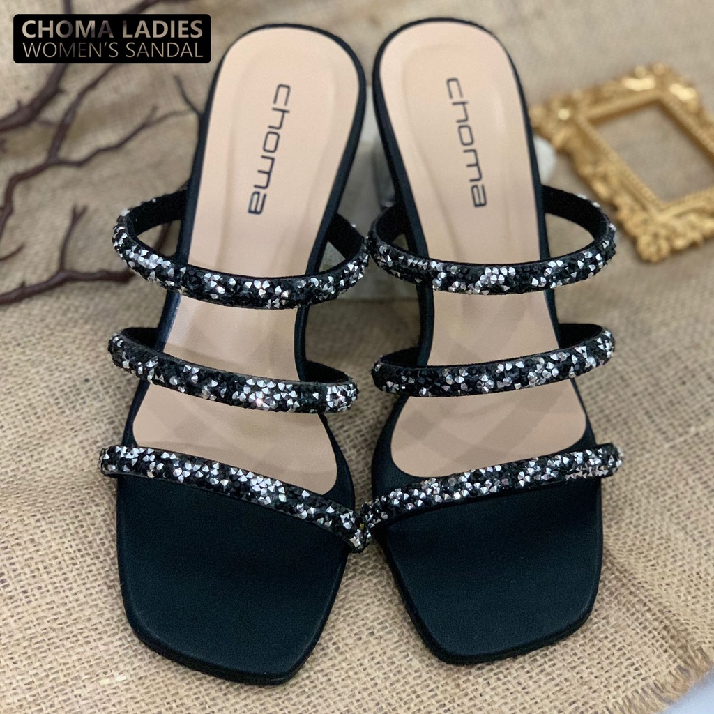 Choma Desi Sandal Wanita Hak Kaca Sandal Permata Heels Buat Harian dan Pesta Pernikahan