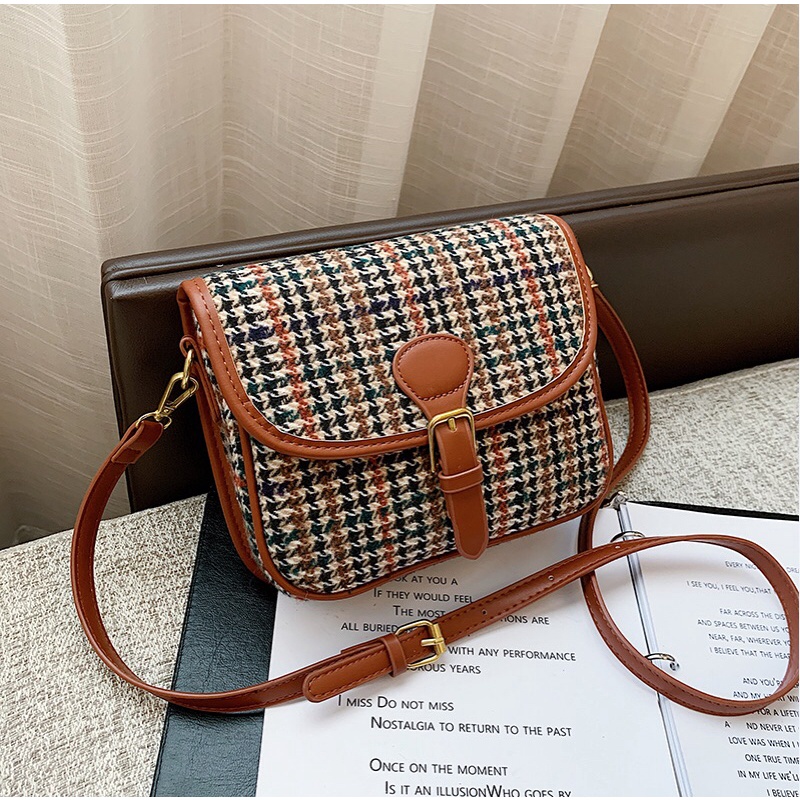 SG1937 syafniegalery tas selempang mini motif kotak canvas 3456