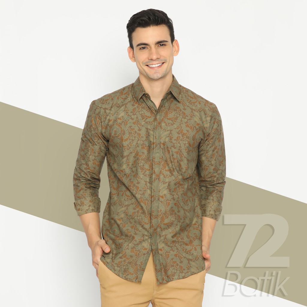 BAJU BATIK PRIA Kemeja Hem Lengan Panjang Slimfit Premium Motf Elegant Warna Hijau Alam 727151 Cap 72 - Baju Kemeja Atasan Pakaian Setelan Batik Pria Cowok Laki Laki Remaja Keluarga Kantor Lengan Panjang Modern Slimfit Slim Fit Premium Kekinian