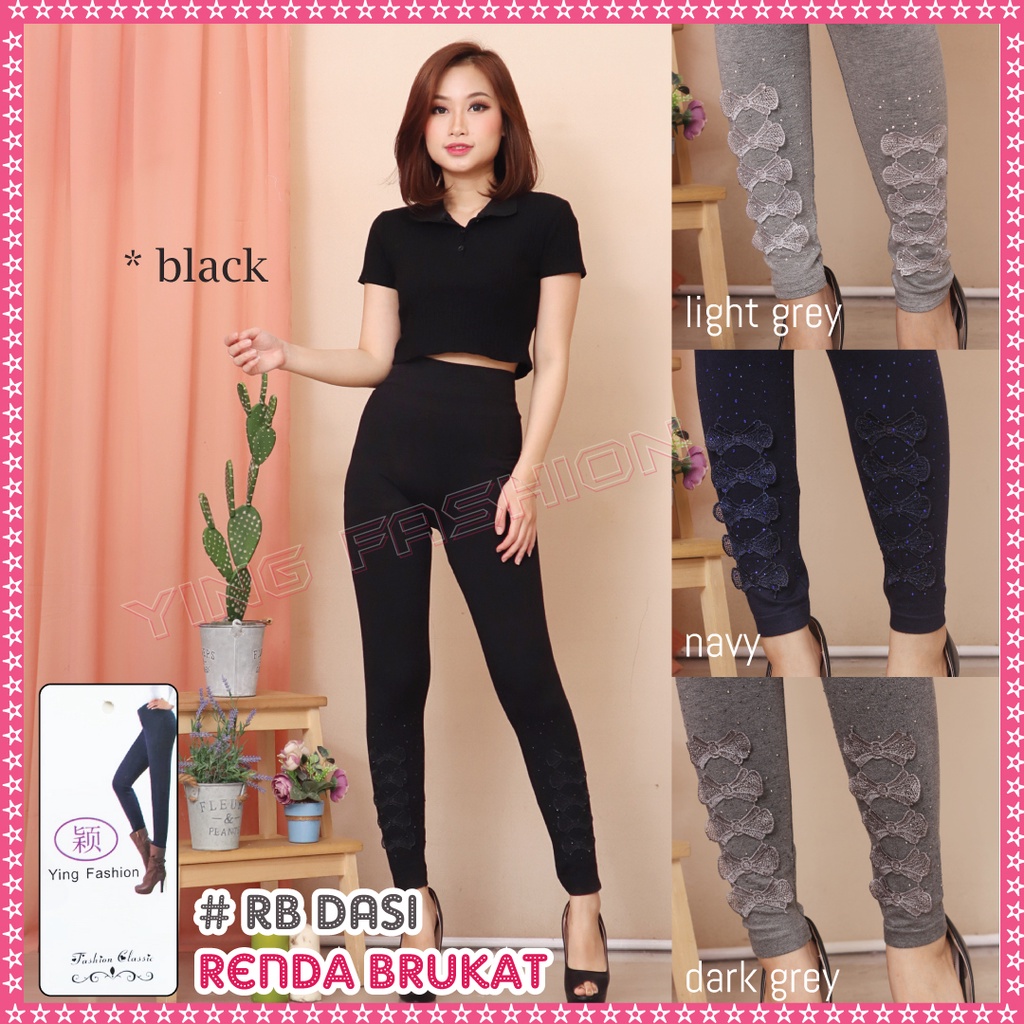 Legging Renda Brukat Mutiara Dasi Kupu Kupu / legging renda mutiara wanita / legging fashion import wanita