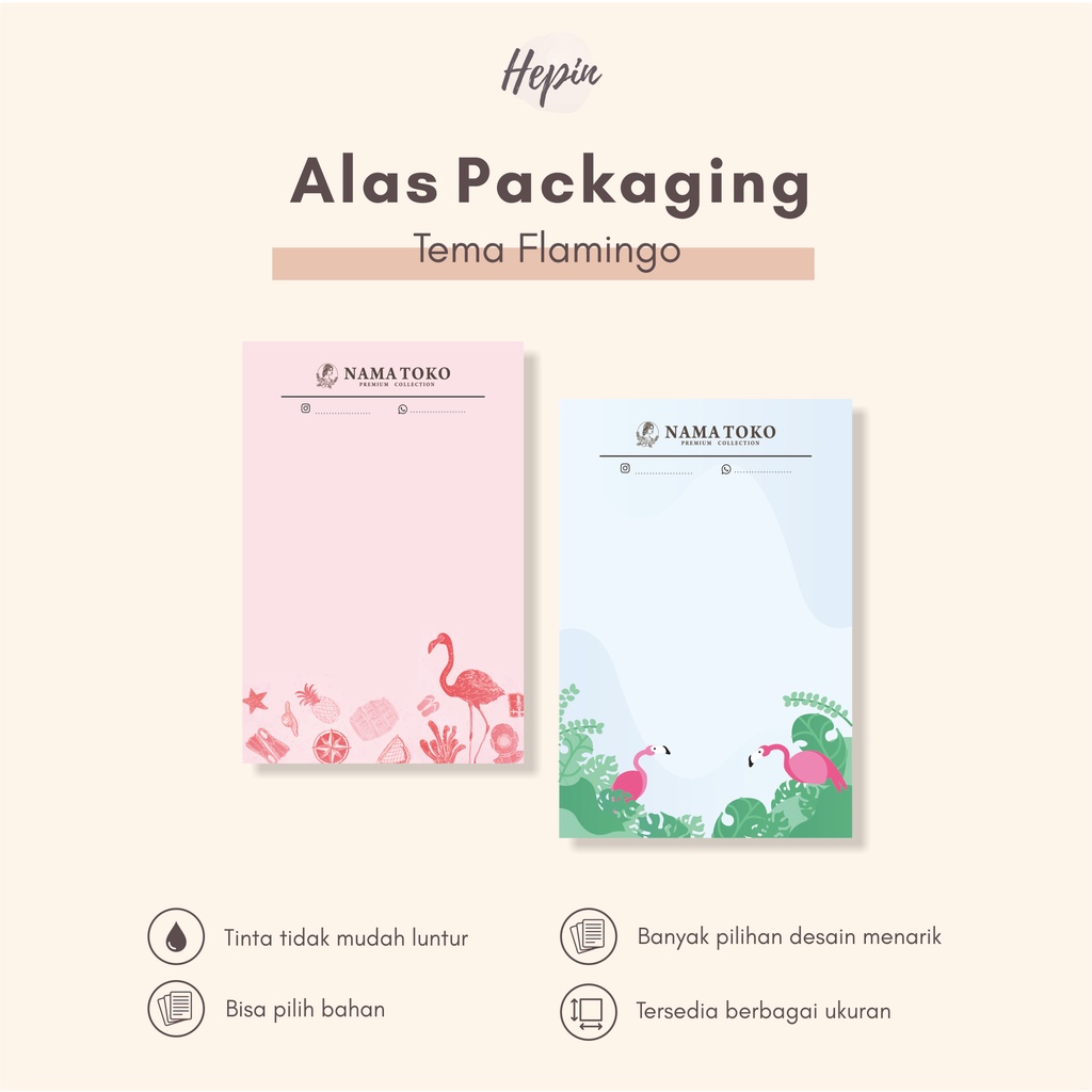 

Free design/cetak Alas packing tema FLAMINGO