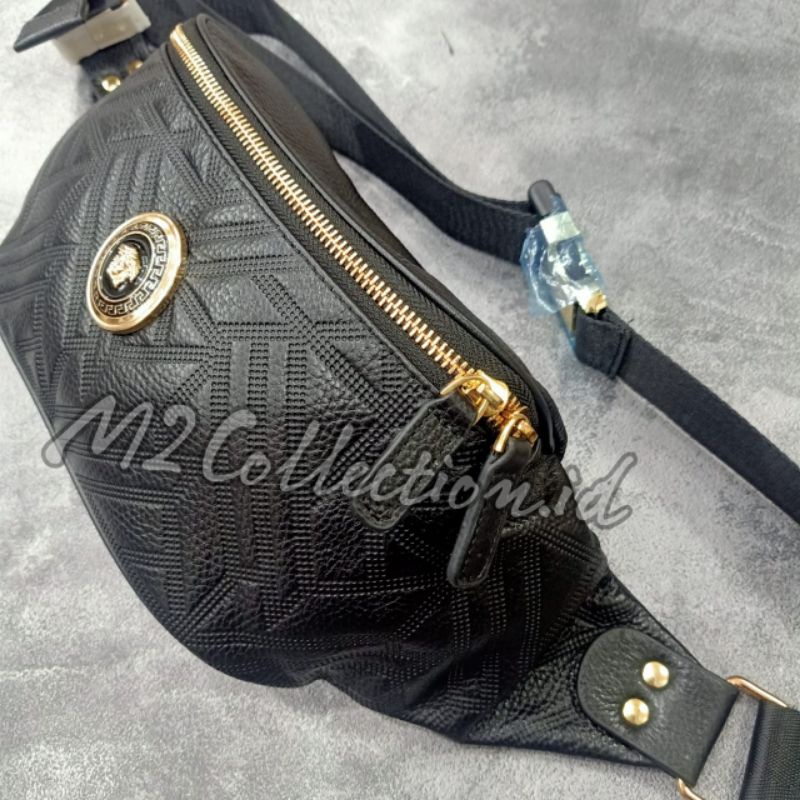 Waistbag Versace Leather Logo Belt Bag Tas Pinggang Kulit Asli Impor