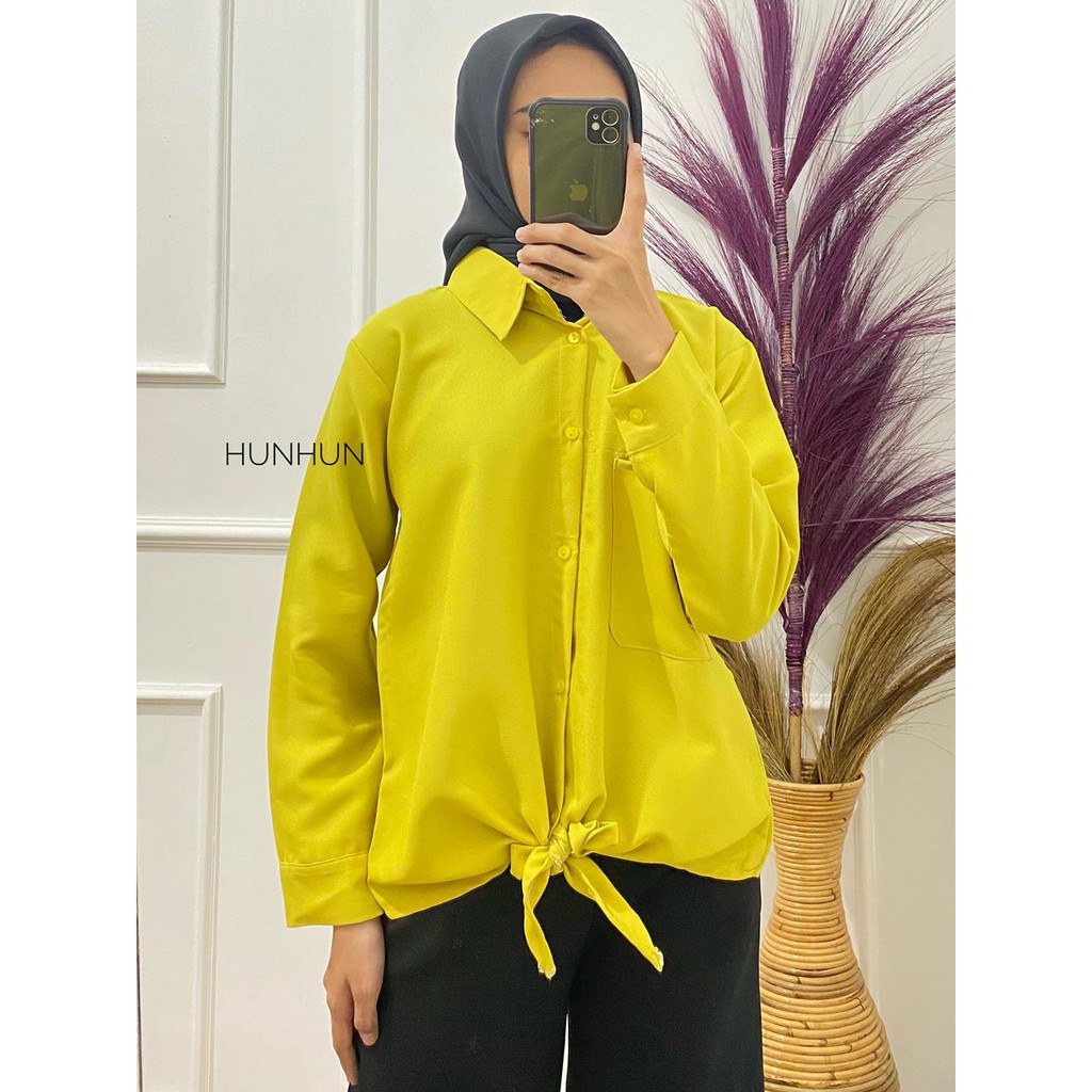 PLAIN KEMEJA PUSATGROSIR_SOLO/ BASIC TOP MOSSCREPE PREMIUM-KMJ HIJAU STABILO