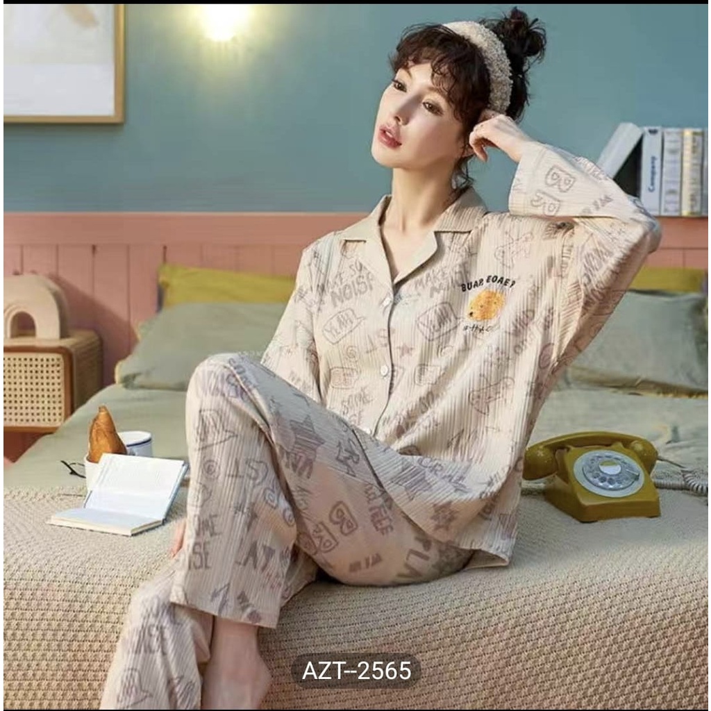 Baju tidur piyama lengan panjang celana panjang bahan kaos import model kra bulat,PPkaos38